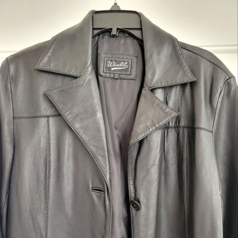 Winlet Womens Black Leather Mid-Length Coat Size L (12-14)
